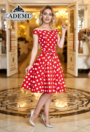 Sweet cocktail dress with polka dots "Angelica" Made of light airy fabric on a lining. Ademi Fashion Trends