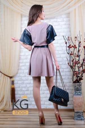 Платье с кожаными рукавами "Фауна"