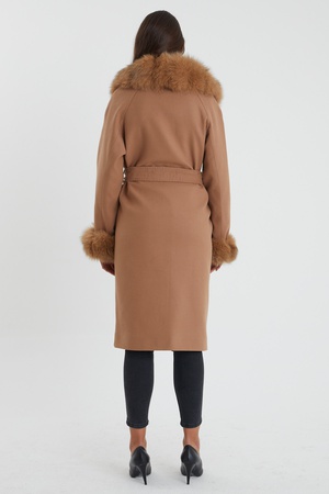 Cashmere Coat Collar Sleeve Fox Fur - Relaxed Fit
