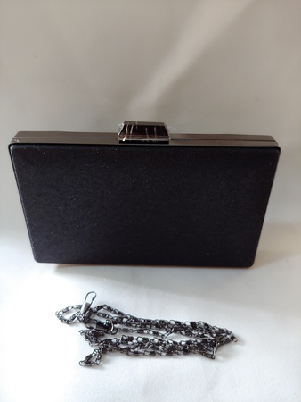 Metal Kasalı Abiye El Çantası- Siyah Simli