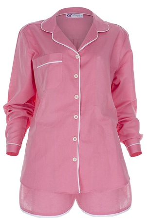 LİNEN- UZUN KOLLU ÜST - ŞORT PİJAMA TAKIM -MERCAN