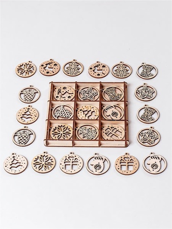 Новогодний подарочный набор ёлочных игрушек / подарочная коробка / елочные деревянные игрушки