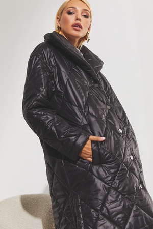 Yarık düğmeli siyah uzun kışlık kaban