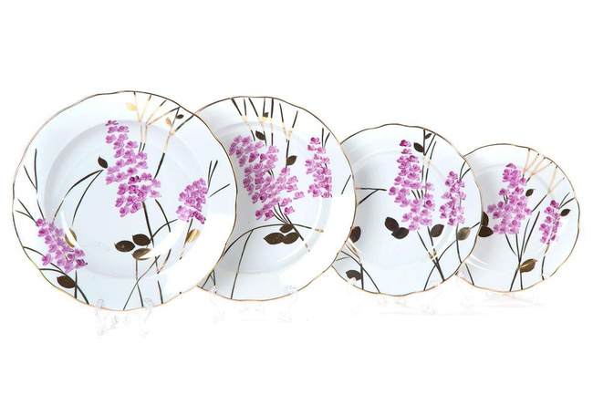 Набор тарелок 24 шт. Розовая ветка(Вырезной край)