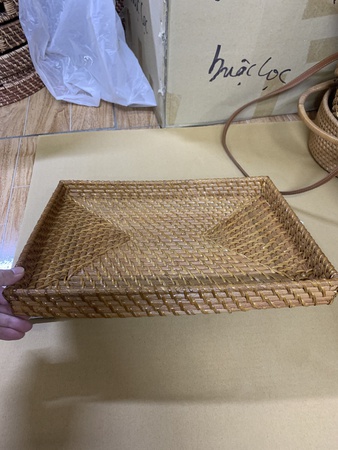 Поднос для сервировки из ротанга, Плетеный поднос для хранения, Поднос для еды