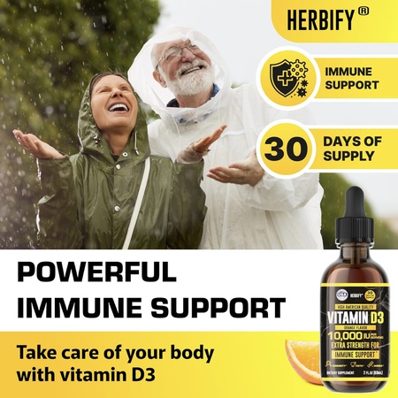 Витамин D3 10000 МЕ — сделано в США, капли с жидким витамином D — добавка для укрепления костей и иммунитета — замена солнечному свету — добавка с витамином D3 для костей и зубов — 2 унции