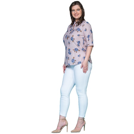 Çiçek Desenli Keten Gömlek