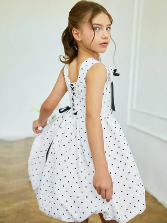 Платье коктейльное в горошек с корсетным лифом и юбкой-бочонок