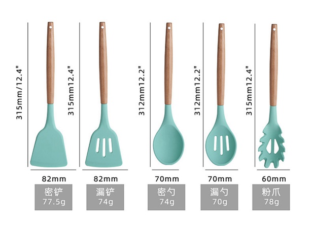 Набор кухонных инструментов из силикона и дерева