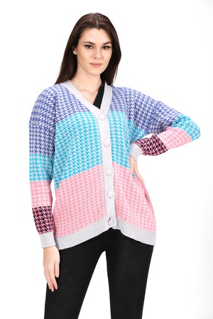 Красочный вязаный кардиган с узором "лом"
