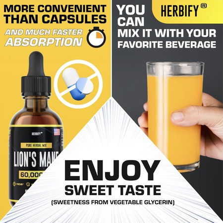 Львиная грива - Добавка с грибом Львиная грива - Настойка Львиная грива - Поддержка иммунитета - Настойка Львиная грива для памяти, концентрации и ясности - Ежедневная добавка с грибом 2 жидких унции
