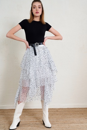 Pleated Asymmetric Cut Tulle Skirt