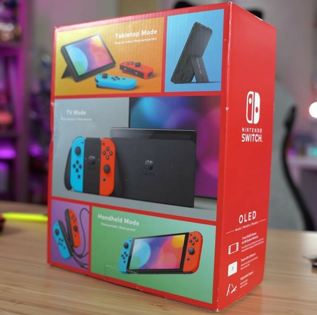 Nintendo Switch OLED 64 ГБ Внутренняя память 7-дюймовый экран с белым и неоново-синим / красным Joy-Con - оригинал