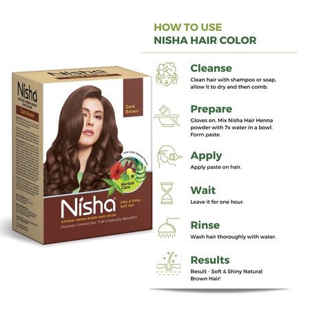 Nisha Hair Colour for Women - Dark Brown, 60g (Pack of 1) | 100% Pure Henna-Based Powder Ammonia-Free
