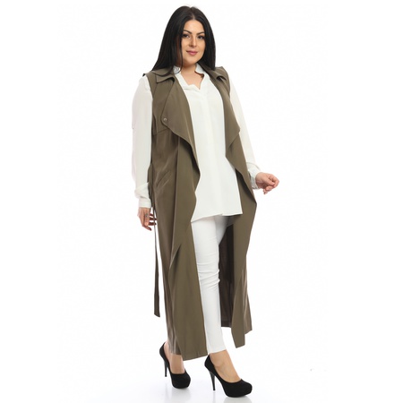 Büyük Beden Kemerli Uzun Yelek