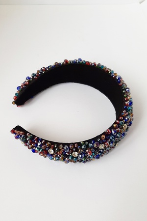 Bijusel Elişlemesi Kristal Parlak Boncuklu Karışık Renkli Kadife Taç