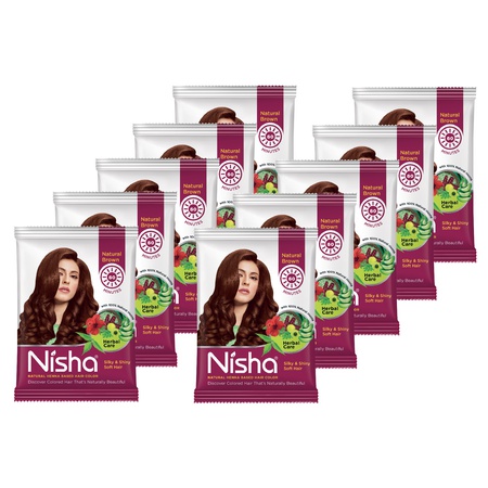 Nisha Natural Henna Hair Color 15g Natural Brown, Pack of 10