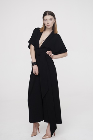 Black Wave Wrap Dress, Black