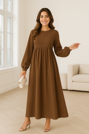 Платье макси с завышенной талией и длинными рукавами