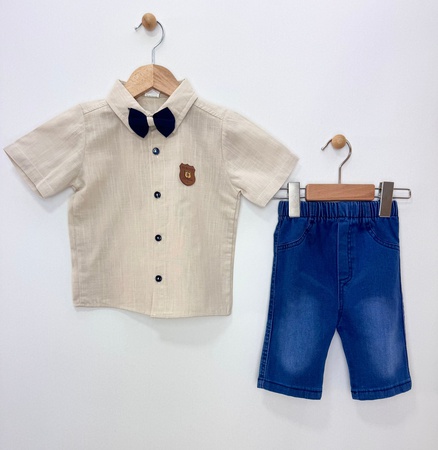 Papyonlu Gömlek ve Şort takım 2 li set