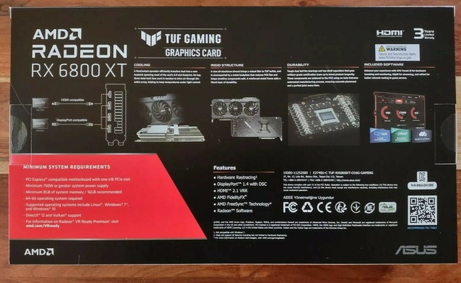 ASUS TUF Gaming AMD Radeon™ RX 6800 XT OC Edition Graphics Card (PCIe 4.0, 16GB GDDR6, HDMI 2.1, DisplayPort 1.4a, Dual Ball Fan Bearings, All-Aluminum Shroud, Reinforced Frame, GPU Tweak II)