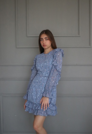 Blue mini ruffle sleeve