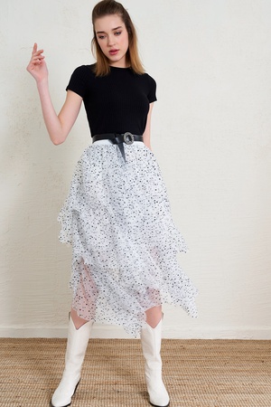 Pleated Asymmetric Cut Tulle Skirt