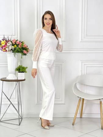 Кофта женская с квадратным вырезом из лапши с рукавами из сетки