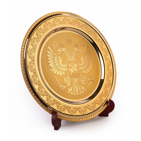 Тарелка бронзовая "Герб России"