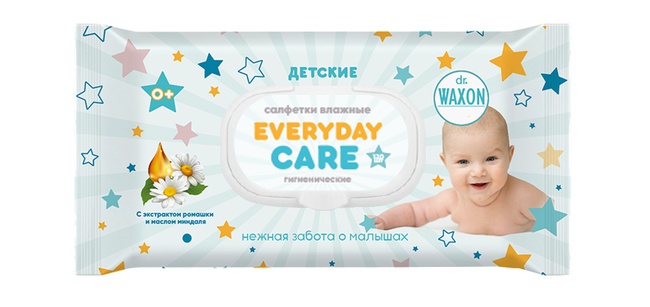 Салфетки влажные Dr.Waxon Детские гипоаллергенные (пластик крышка) 120 шт.