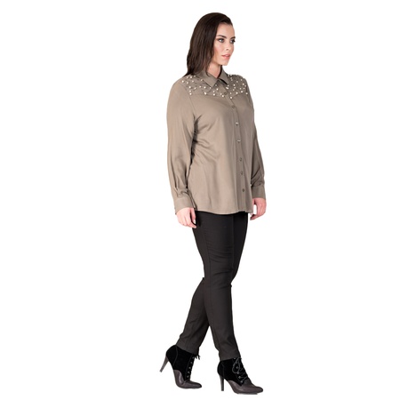 Büyük Beden İnci Detaylı Cotton Gömlek