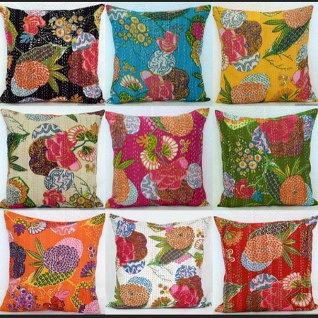 Прошитое вручную винтажное наволочка канта # наволочка индийское # подушка бохо | Декоративная подушка # Fruit print Cushion Cover