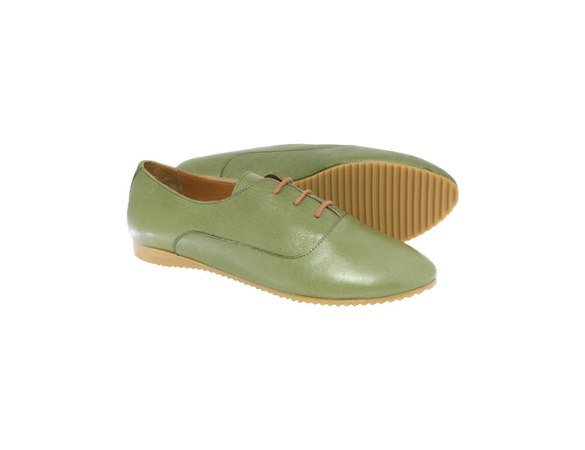 Genuine Leather, Khaki, Laced, Oxford, Casua,l Handmade, Women Shoes