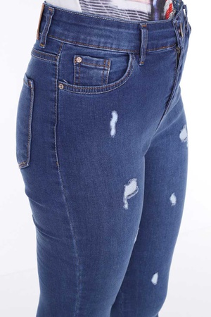 Full Power Likra Yüksek Bel Lazer Yırtık Paça Püsküllü Kadın Kot