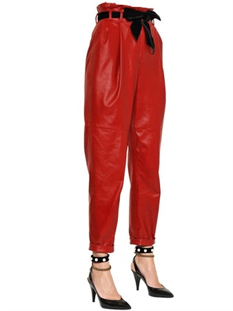 Кожаные брюки с высокой талией