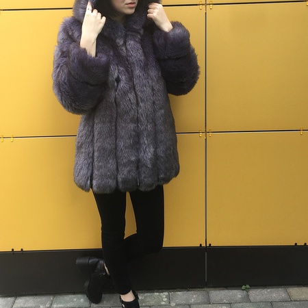 Шуба под песца с капюшоном (экошуба)