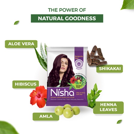 Nisha Natural Henna Hair Color 15g Burgundy Red, Pack of 10