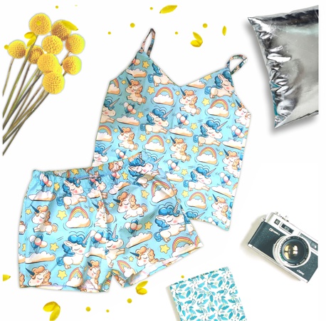 Pijama Tek Boynuzlu Mavi