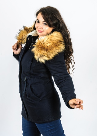 Parka denim sheepskin with fur