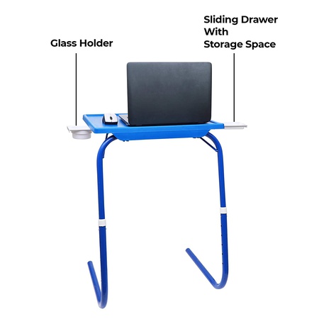 EASYHOME Multi Function Detachable and Fold-able Multi purpose laptop table Table Mate with Cup Holder (Blue)