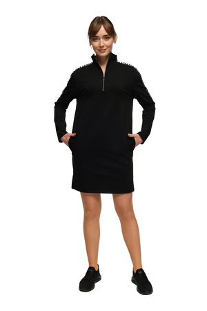 Спортивное платье с длинным рукавом и длинными рукавами с высоким воротником и молнией в полоску