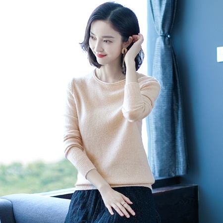 Herbst und Winter Wollpullover Damen Rundhals Pullover mit Kaschmir Strickoberteil Kurzes Unterhemd