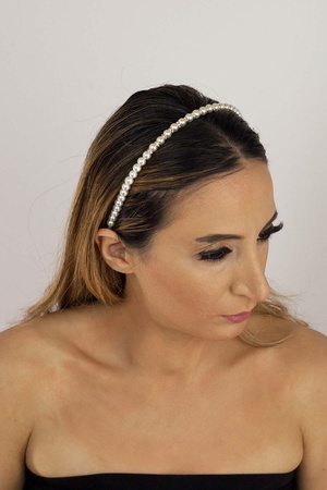 Ortası Altın Rondelalı Beyaz İnci Taç