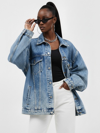 Джинсовая куртка кардиган оверсайз из 100% плотного хлопка