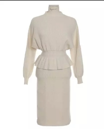 Женское вязанное платье свитер, женственный трикотажный костюм двойка