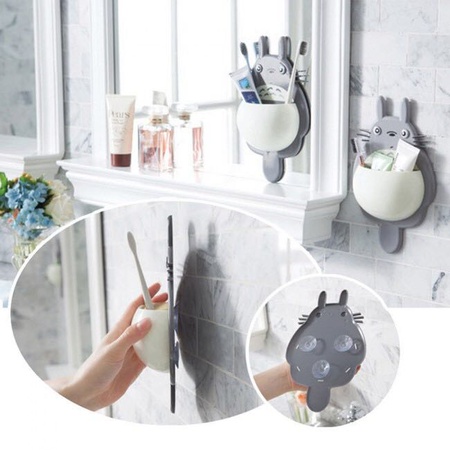 Настенная полочка-пенал для зубных щеток "Заяц" на присосках