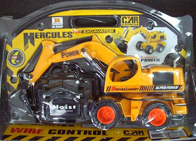 Excavator on the remote control in the reservoir.