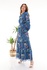 Женское длинное платье с синим цветочным узором и воротником-стойкой
