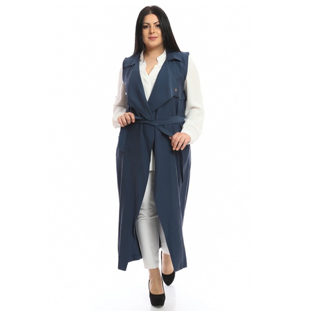 Büyük Beden Kemerli Uzun Yelek