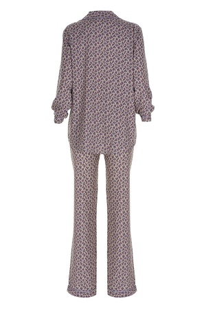 TENCEL - BİYELİ BAYAN PİJAMA TAKIM - KOYU BEJ ŞAL DESENLİ